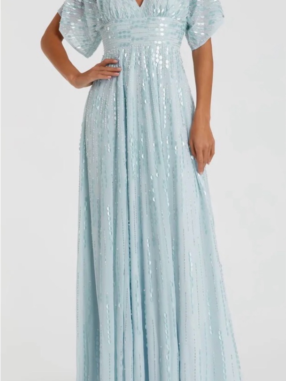 Mac Duggal Light Blue Sequin V-Neck Maxi Dress